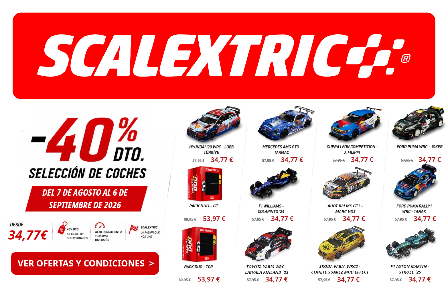 Promoción 40% descuento Scalextric en Jugueterias Arvelo